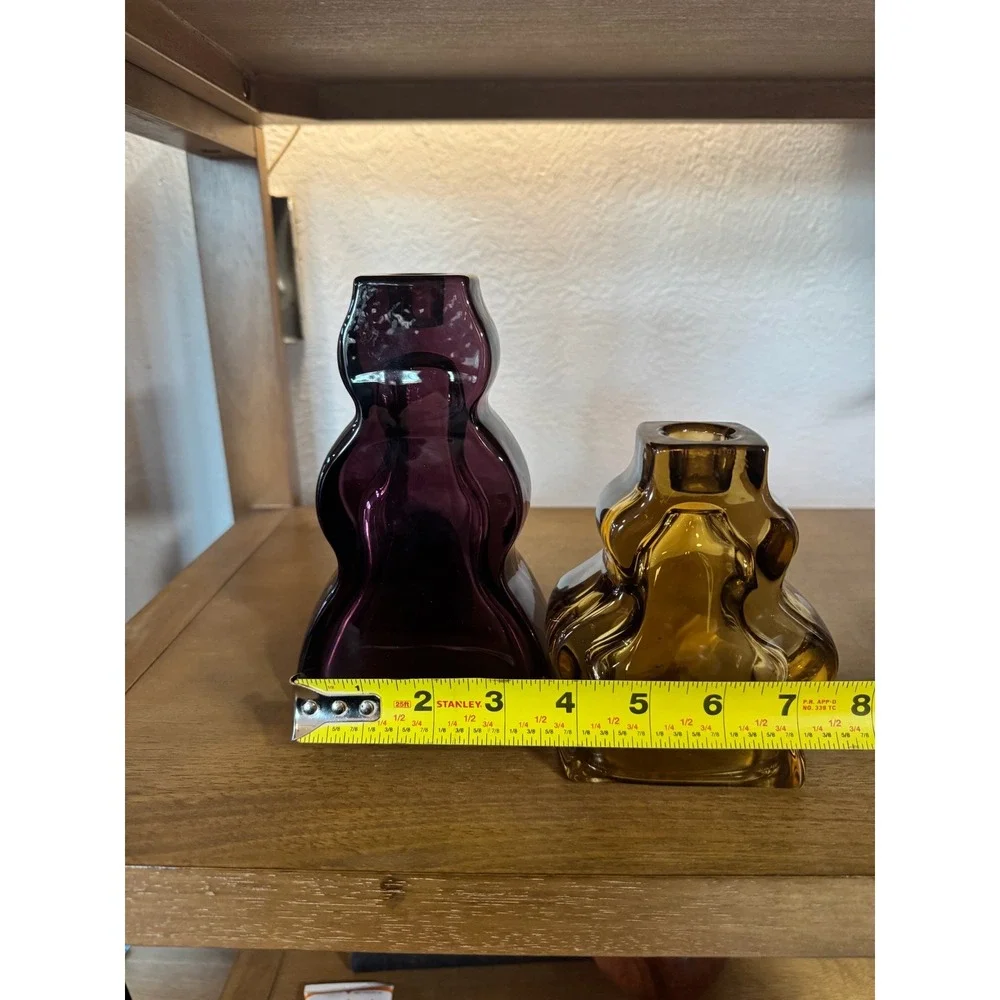 Threshold Large Wavy Taper Candle‎ Holder Set Plum Amber Glass